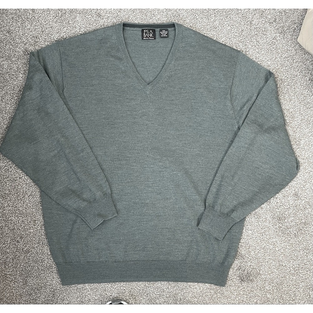 Joseph A‎ Bank Signature Mens 100% Merino Wool V-Neck Sweater XXLarge Green XXL